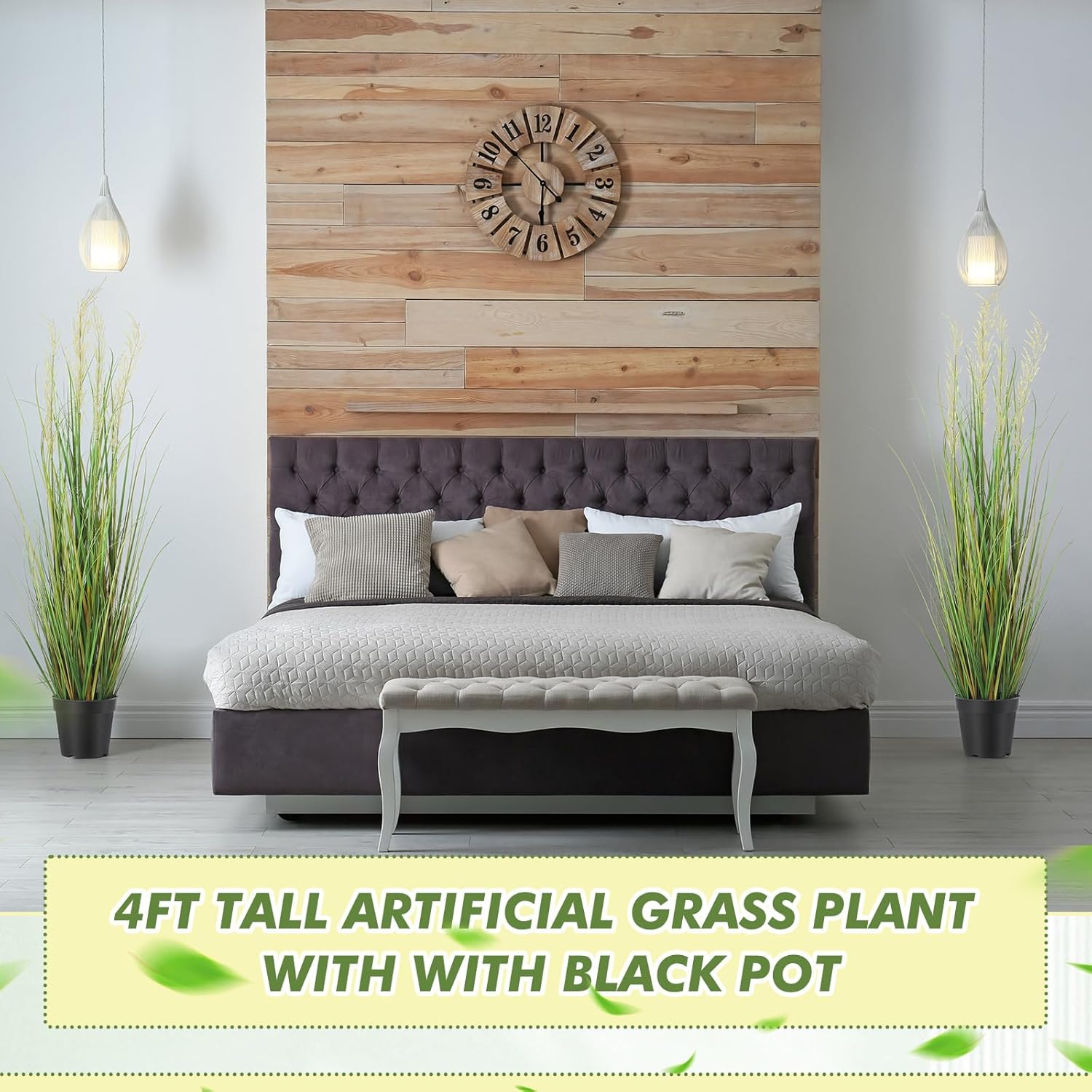 Tall Artificial Grass Plant Potted Artificial Greenery Floor Plants Faux Pampas / 4 Ft / Set of 4