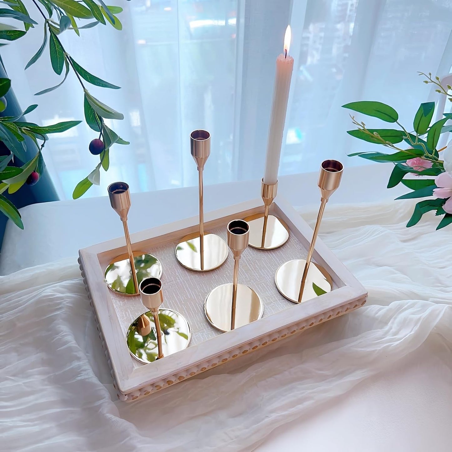 Gold Candlestick Holders, Metal Taper Candle Holders, Set of 6 | Elegant gold candle stands, 3 heights, for wedding
