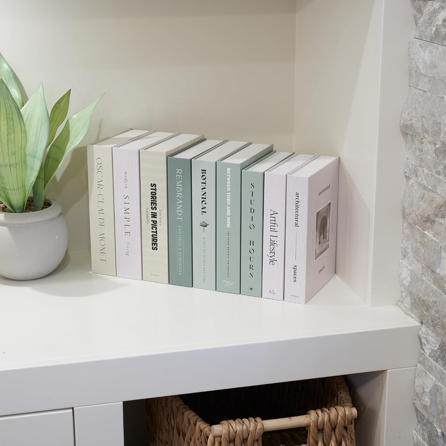 Decorative Books / Boxes Coffee Table / Sage / Set of 9