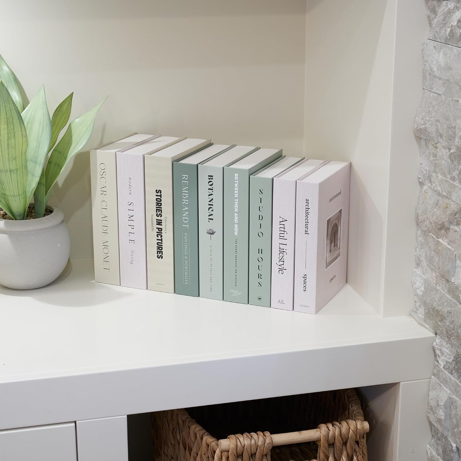 Decorative Books / Boxes Coffee Table / Sage / Set of 9