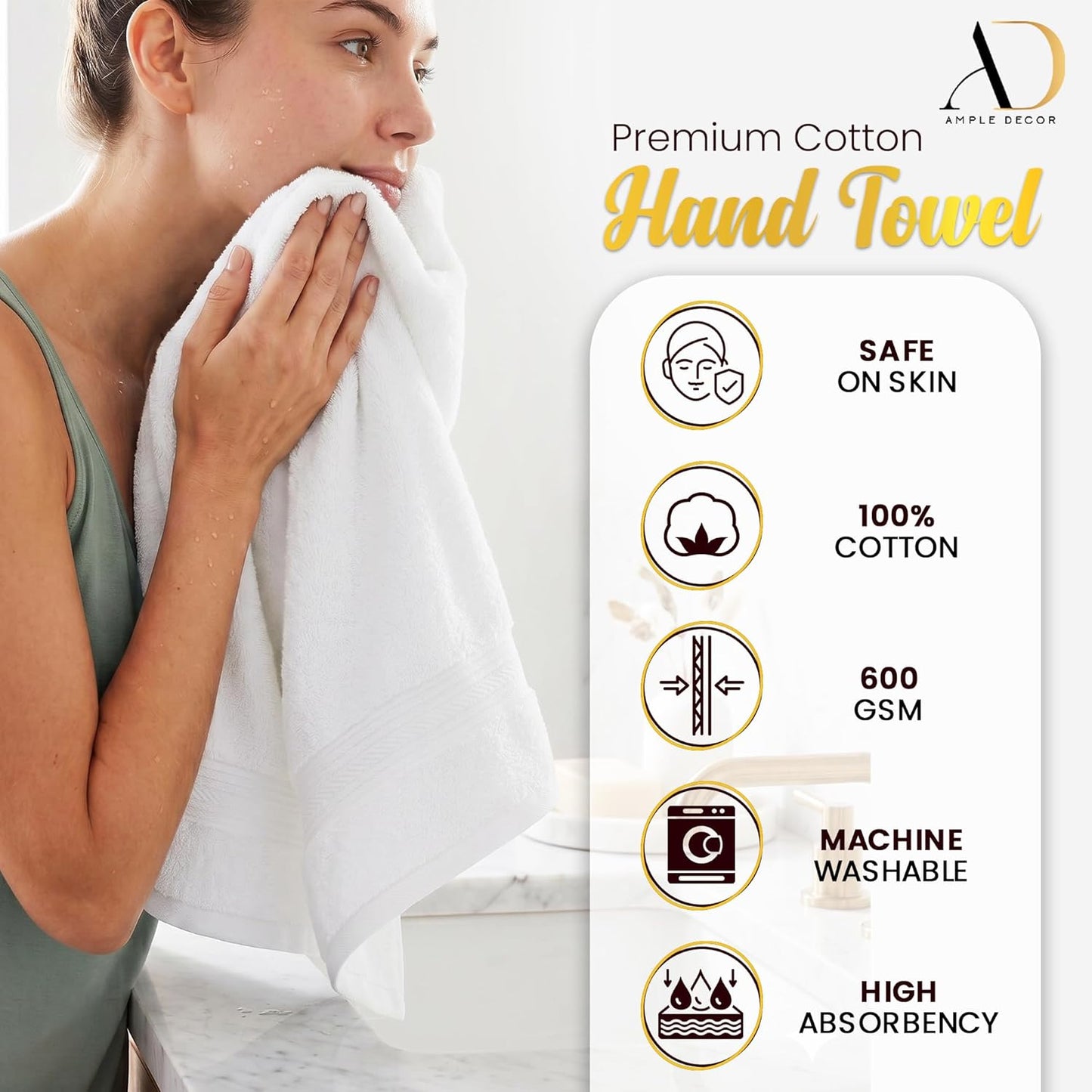 100% Cotton Hand Towels 18x28 Inches, 600 GSM, Soft & Absorbent, Set of 52, Navy