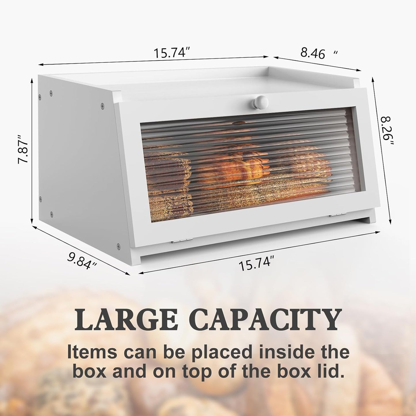 LOHASOK Bread Box for Kitchen Countertop,White | Large, Farmhouse Bread Container Holder Storage, Acrylic translucent