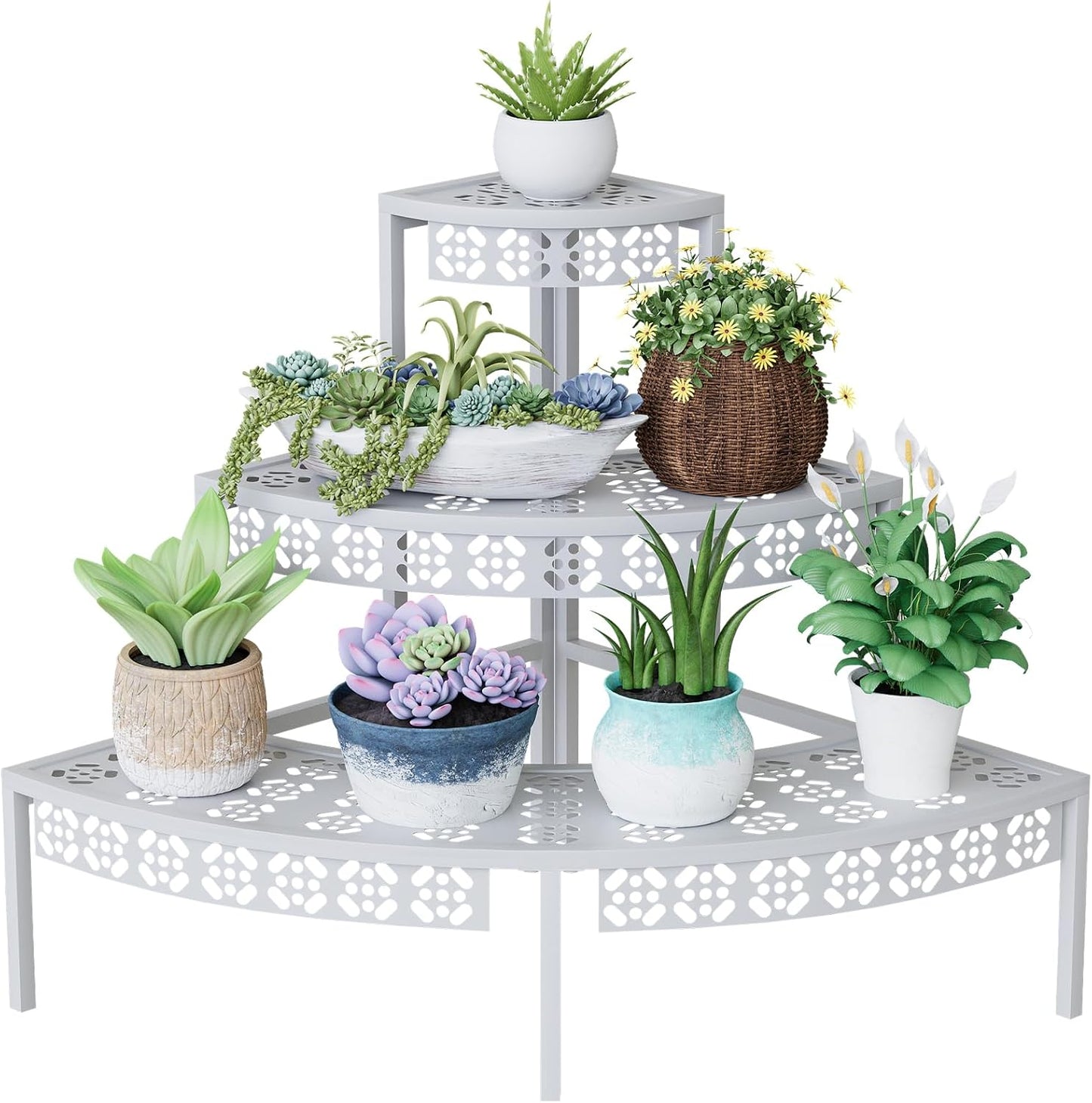 Garden 4 you 3-Tier Semi-Circular Metal Plant Stand, Quarter Round Rack | Semi-circular quarter-round design,3-tier