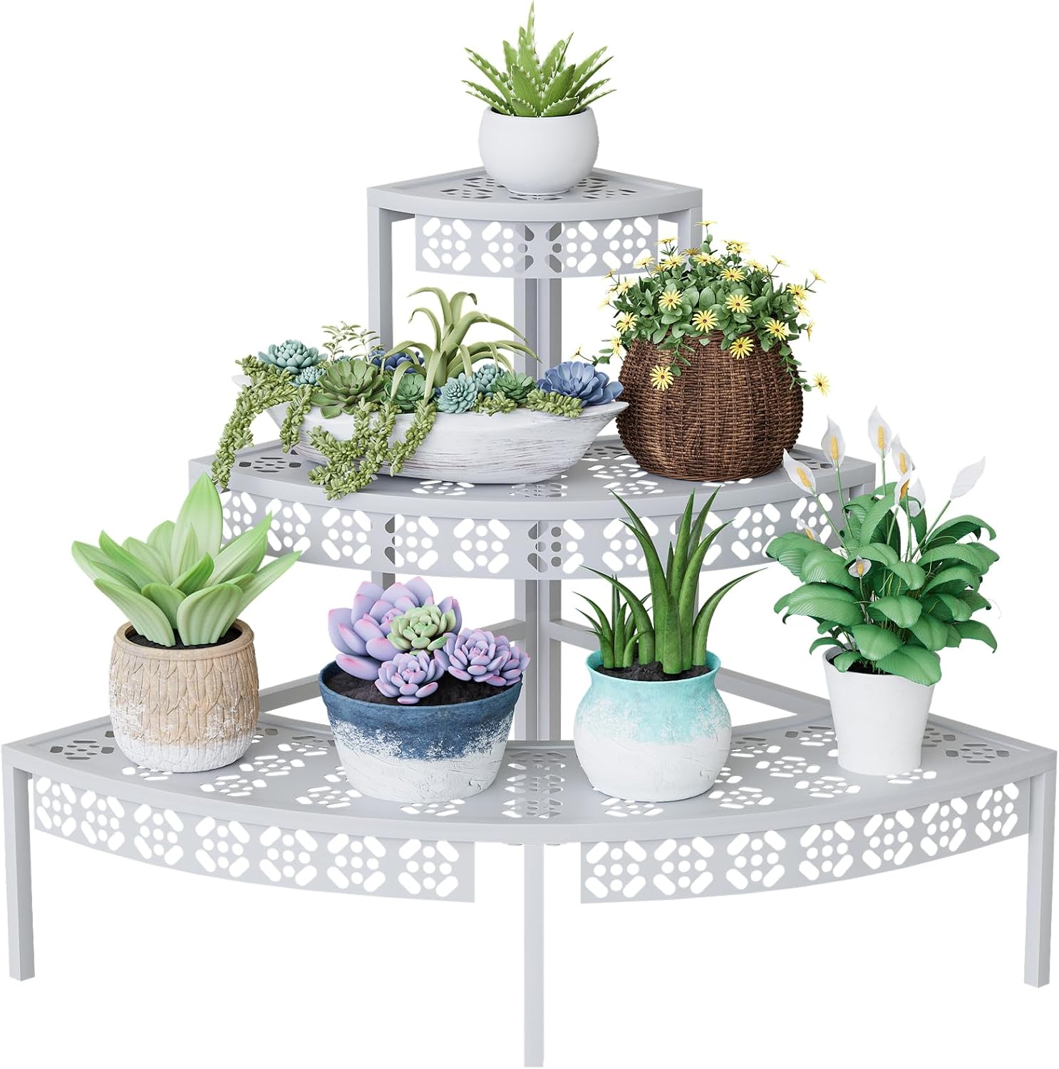 Garden 4 you 3-Tier Semi-Circular Metal Plant Stand, Quarter Round Rack | Semi-circular quarter-round design,3-tier