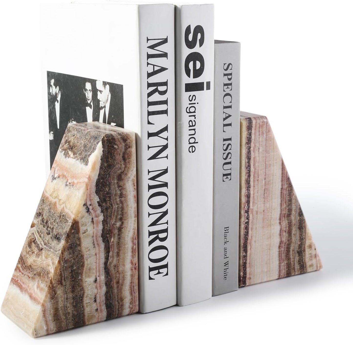 Bookends / Non-Slip Heavy Duty Book Stopper / Onyx / Natural