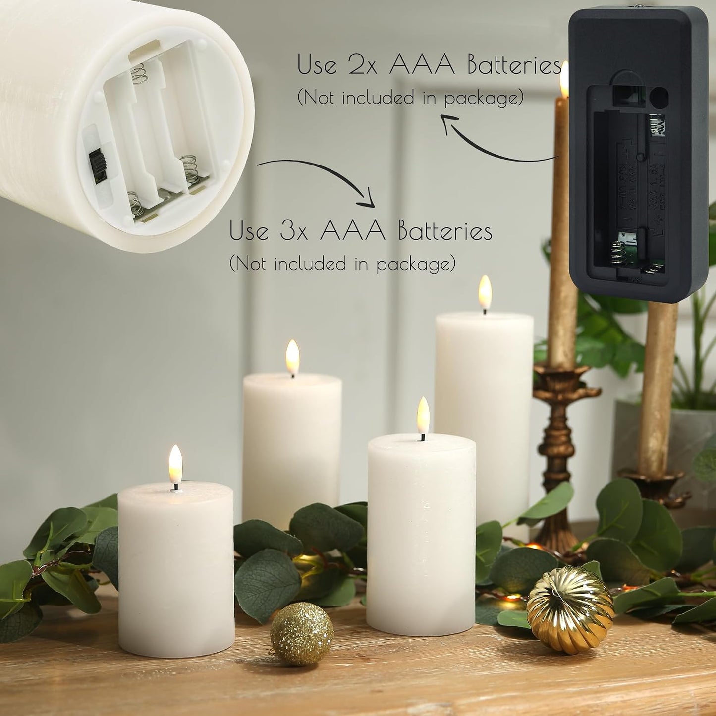LUSHARBOR Flameless Candles, 4 Pack Battery Operated Candles with Remote, Real Wax LED Fake Candles with Timer