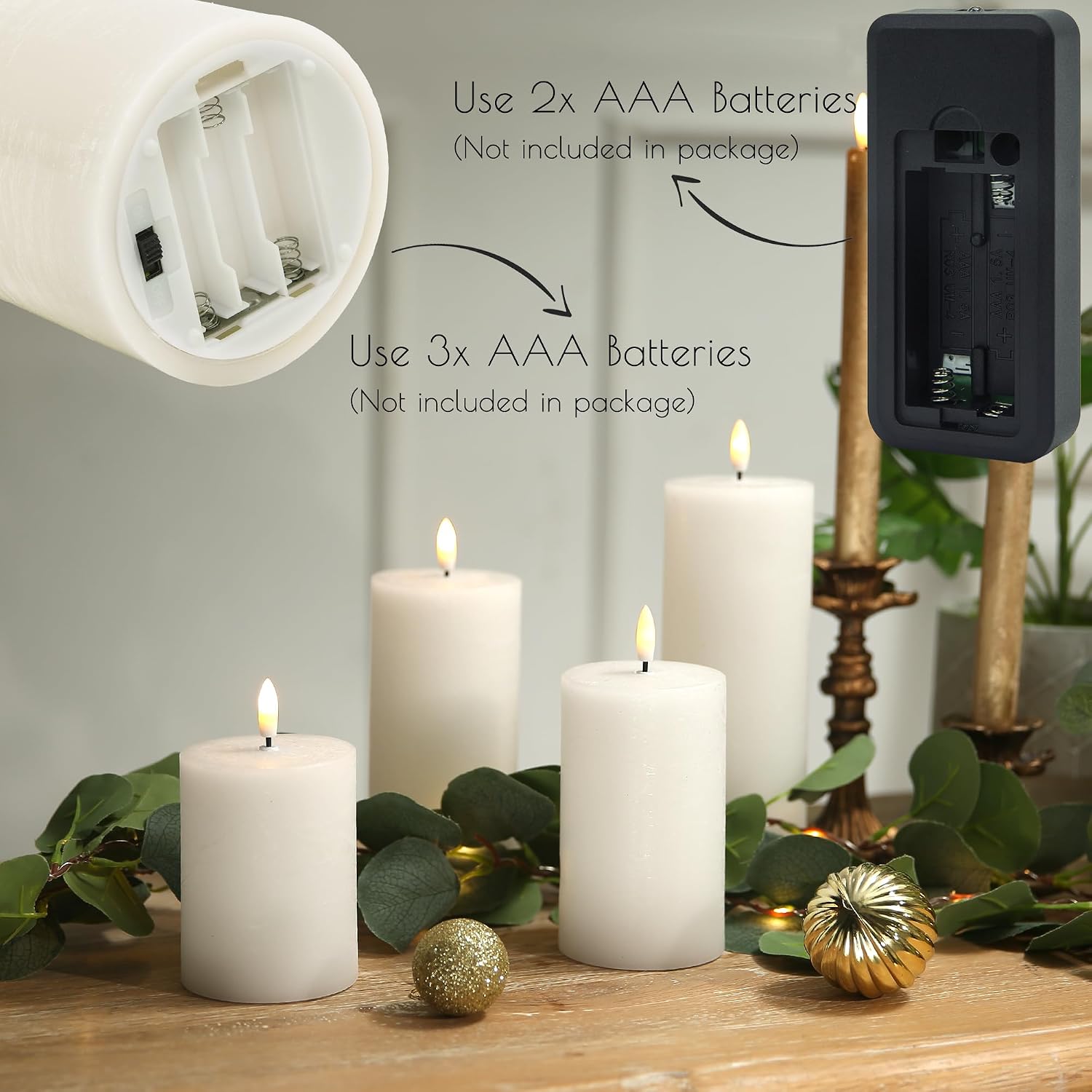 LUSHARBOR Flameless Candles, 4 Pack Battery Operated Candles with Remote, Real Wax LED Fake Candles with Timer