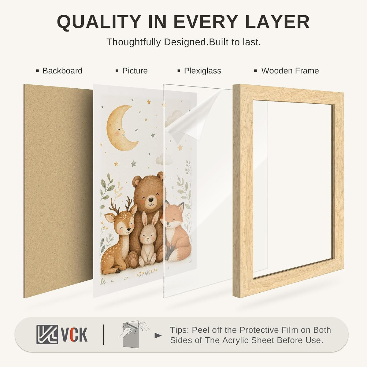 VCK 9x12 Picture Frame Set of 3, Natural Solid Wood, Wall/Tabletop Display | Wide Border, Light Woodgrain, Shatterproof