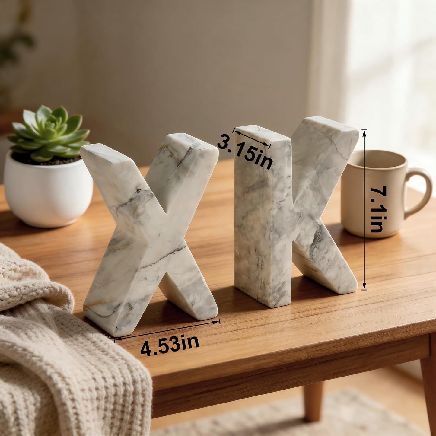 Decorative Concrete Bookends / Marble-Patterned Letter Bookends for Heavy Books