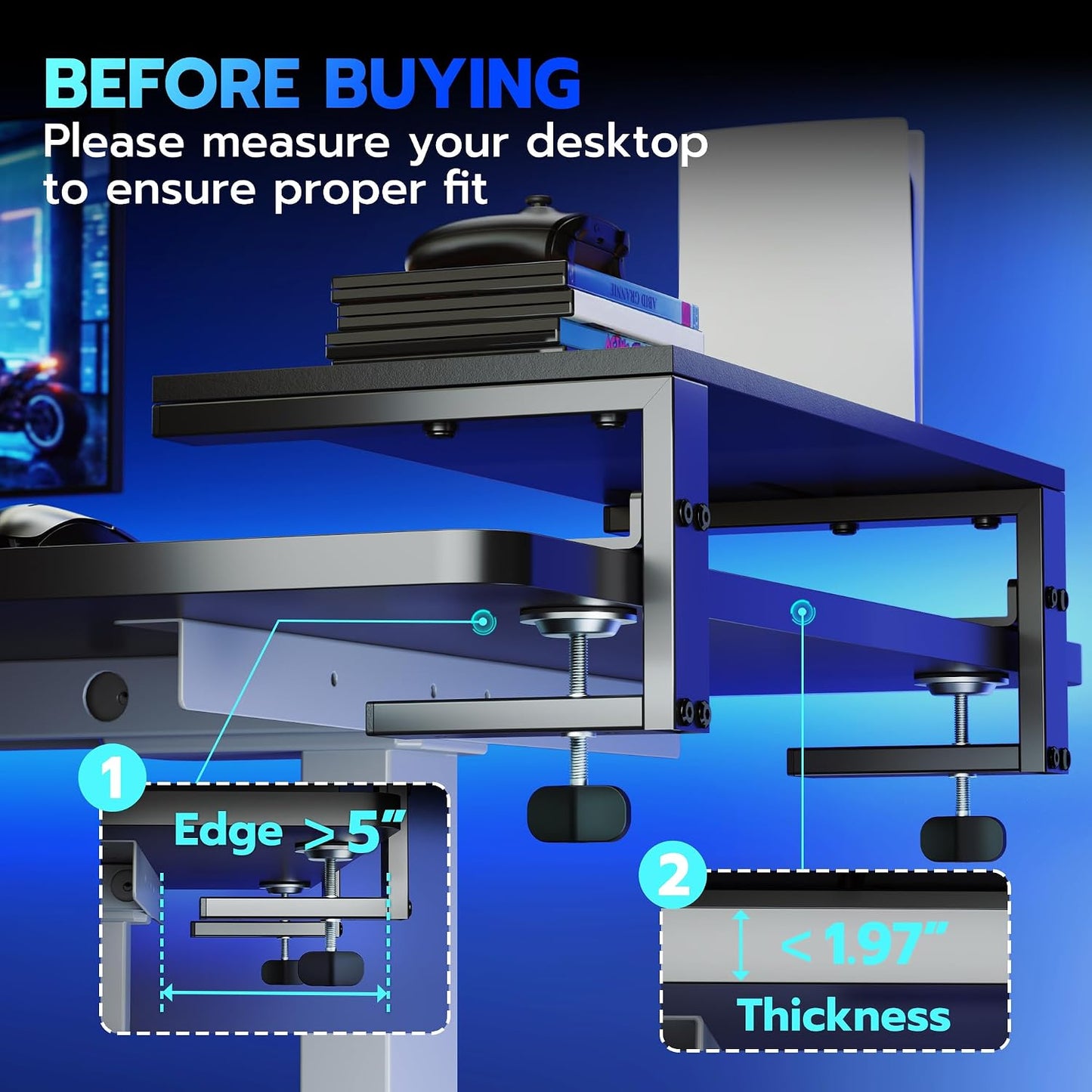 ARES WING Clamp-On 21.7" Desk Extender Shelf, Heavy Duty Desktop Organizer | 21.7"x 9.8" Versatile Clamp on Desk
