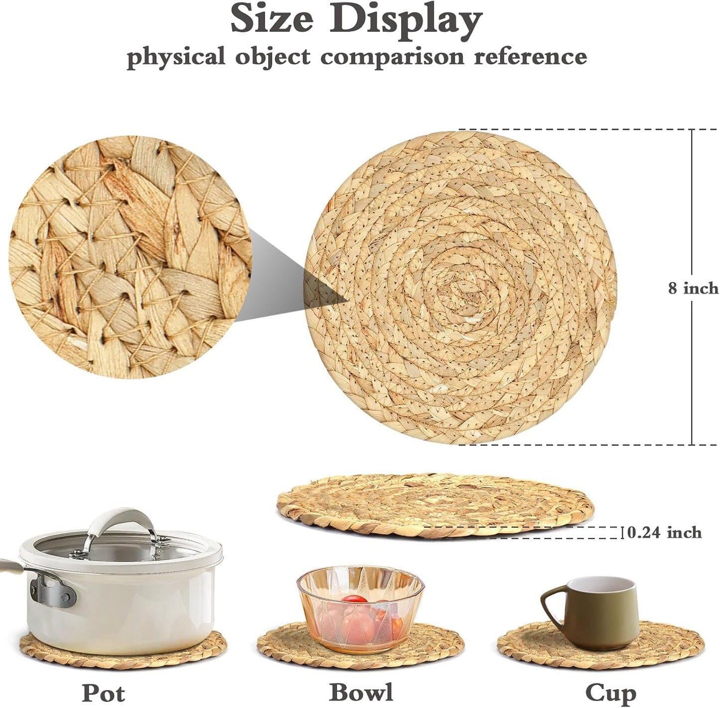 Straw Pot Holders / Natural / 8 Inch / Set of 6