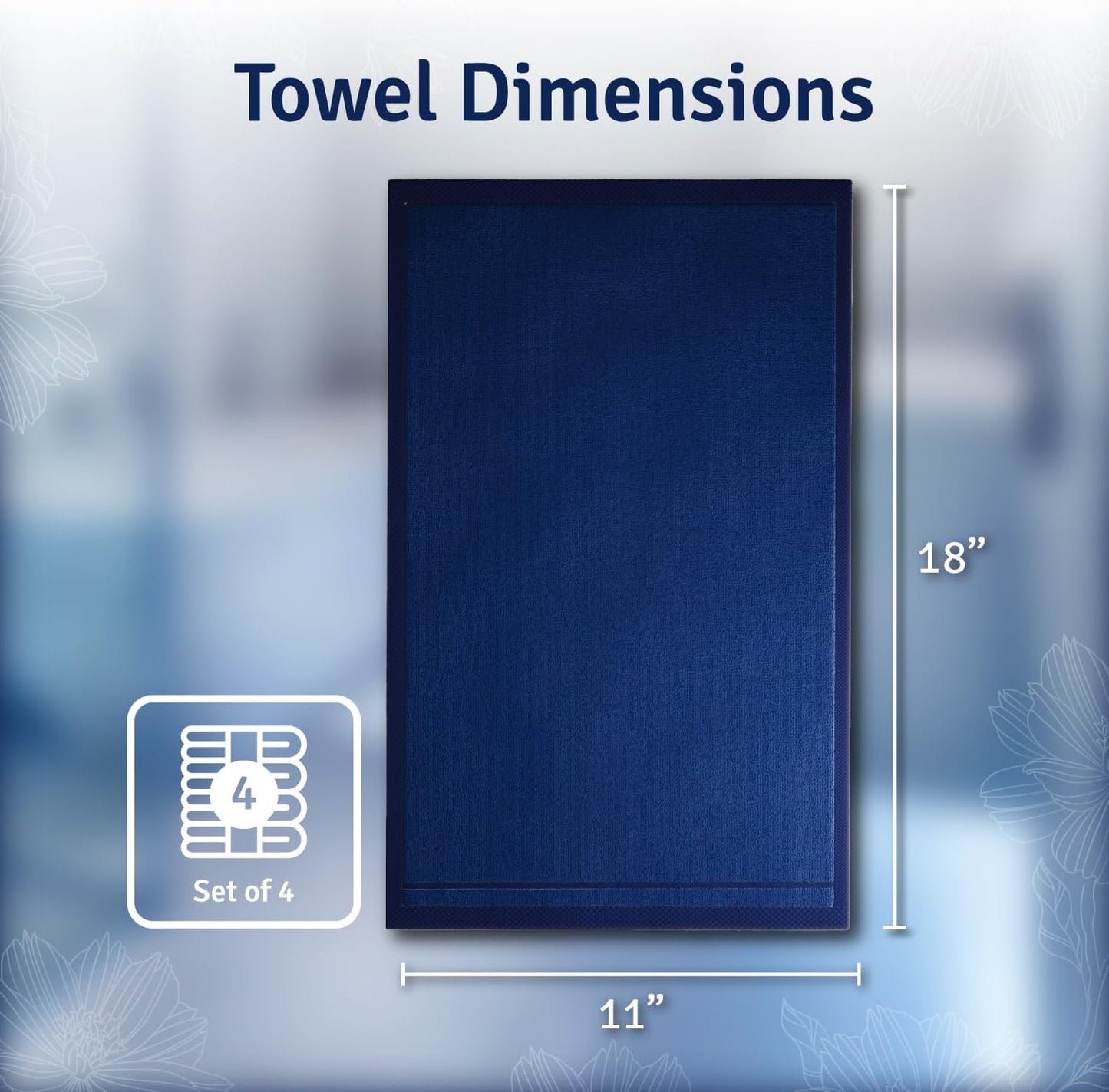 Creative Scents Cotton Fingertip Towels Set Blue - 4 Pack - 11 x 18 Inches Decorative Small Extra-Absorbent and Soft