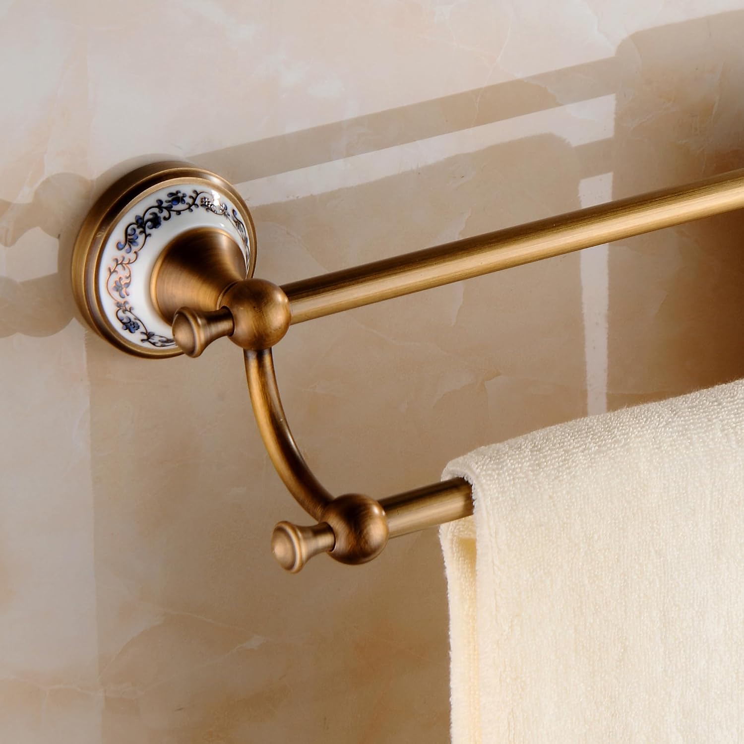 Antique Bronze Brass Double Towel Bar,Adjustable 15.5 to 27.5 Inch Bath Towel Bar Rack for Bathroom Towel Holder, Wall