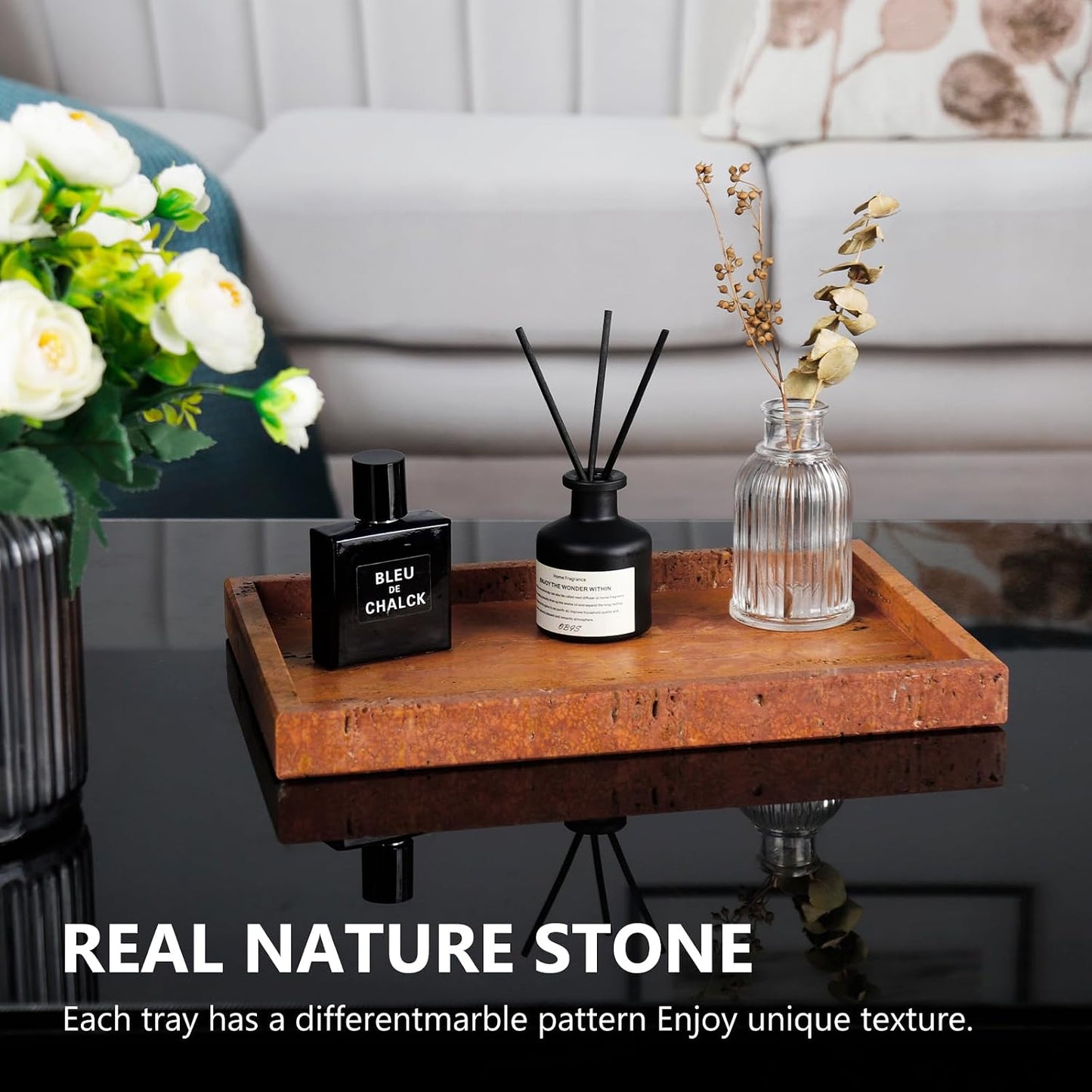 Real Natural Marble Tray / Red / 12 x 8 x 1.2