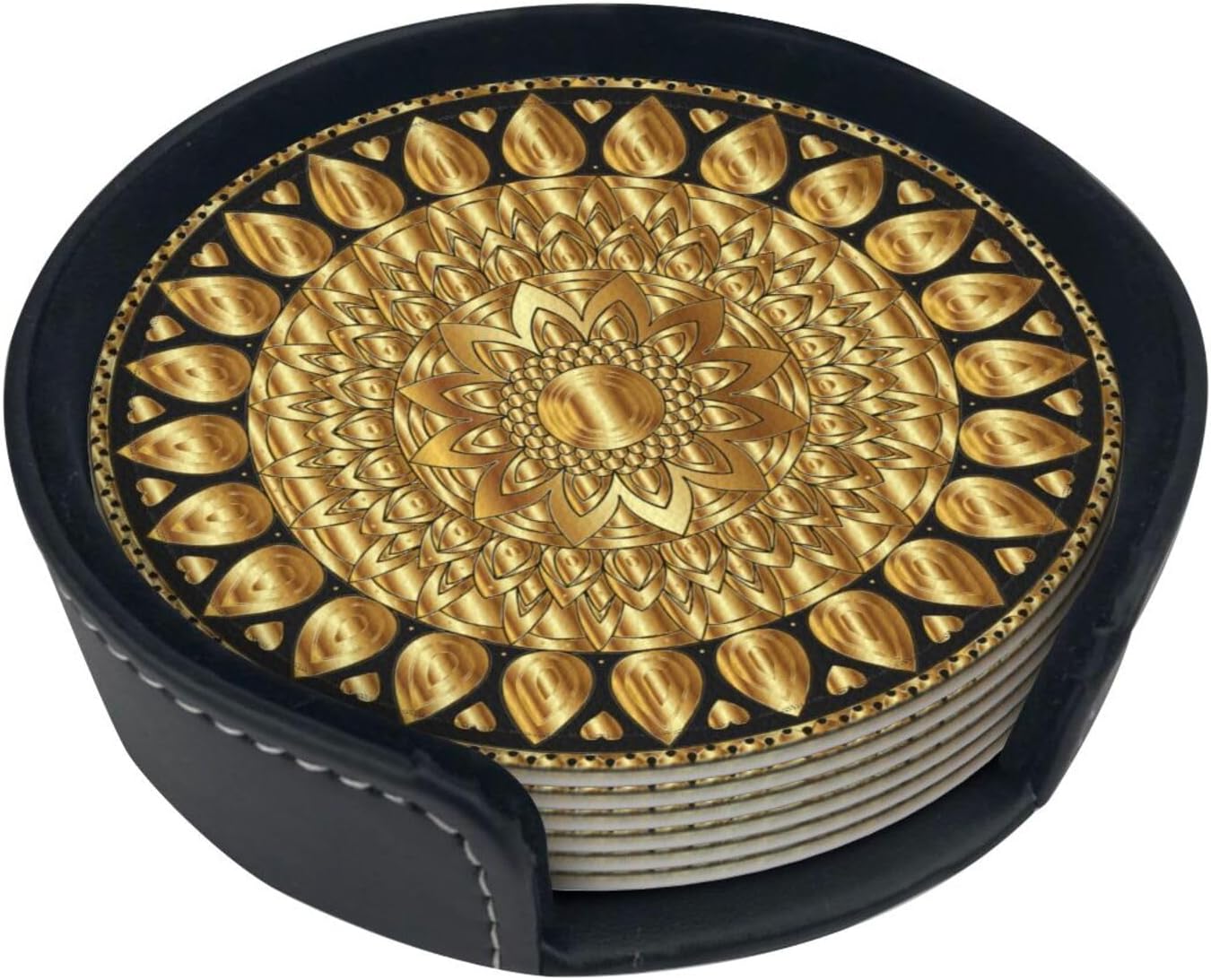Holder Stand / Pu Leather Absorbent Coasters / Set of 6