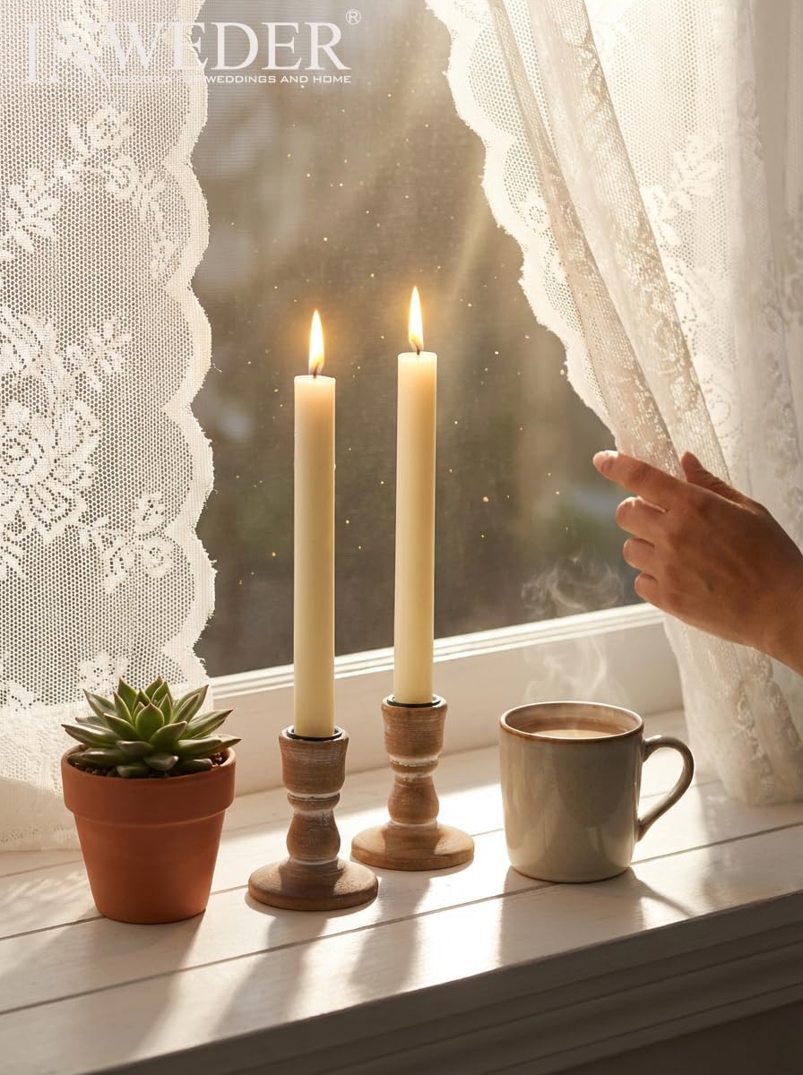 Wooden Candlestick Holders Rustic: Farmhouse Taper Candle Holder | for 0.87" Taper, Solid Wood, Distressed Finish, Set