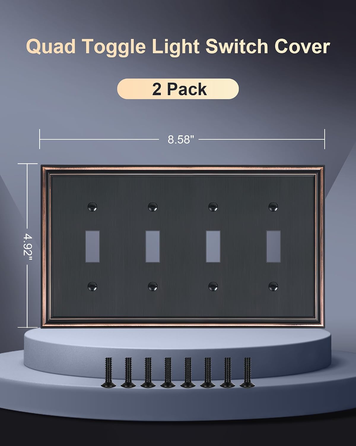 2-Pack Zinc Alloy Quad Toggle Light Switch Cover Plate, Solid Switch Cover | Durable Decorative Switch Plate Covers, 4