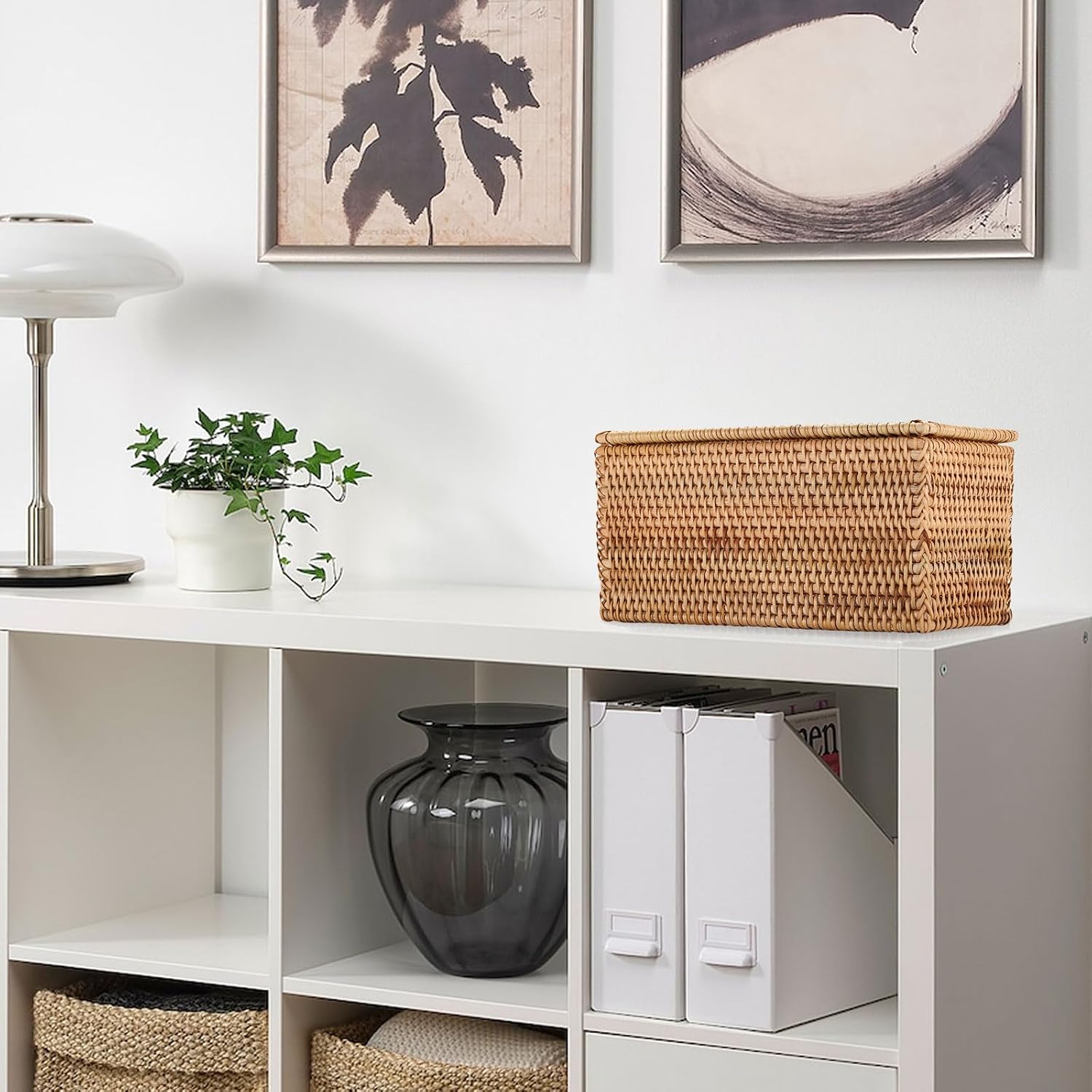Rattan Basket Box / 11.8"L x 6.2"W x 6.1"H / Natural Color