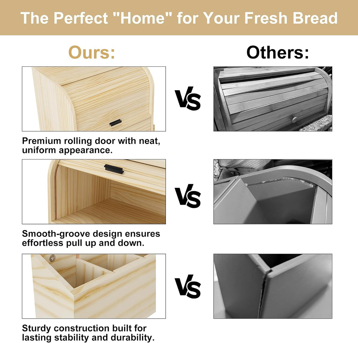 TQVAI Roll Top Bread Box for Kitchen Countertop, Keep Fresh Longer, Easy to Maintenance, Double Layer Vintage Wooden