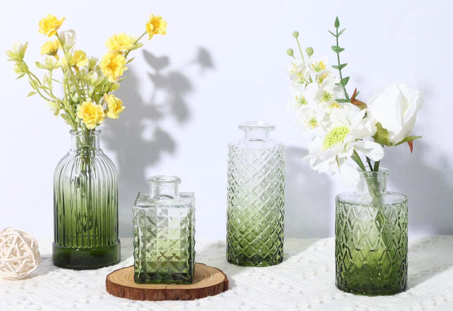 Glass Bud Vase Set / Green / Set of 12