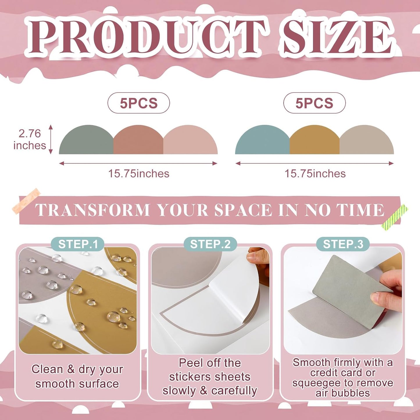Peel and Stick Scallop Border Decal Trim Boho Giant Scalloped / Bohomian / 15.75 Inch / Set of 10