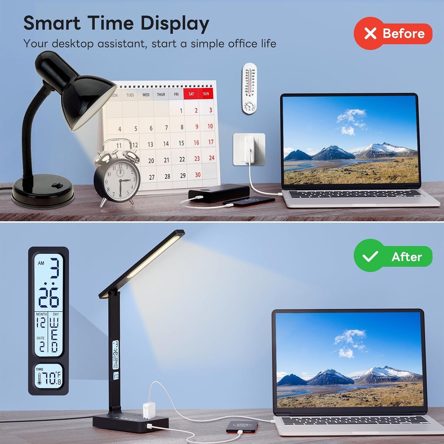 Infiway Desk Lamp with USB Charging Port: LED Stepless Dimmable Eye Caring Desk Light for Home Office - 1 Type-C, 1