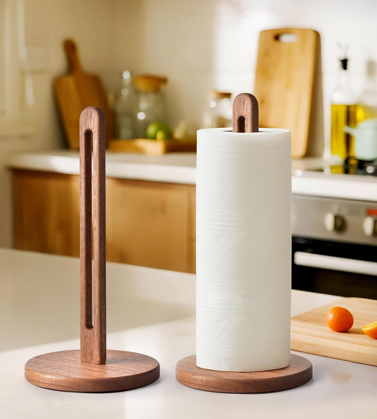 KitchLife Acacia Wooden Paper Towel Holder Countertop, 6.5" Jumbo Base, Fits Jumbo Rolls, Large Freestanding Dark Wood
