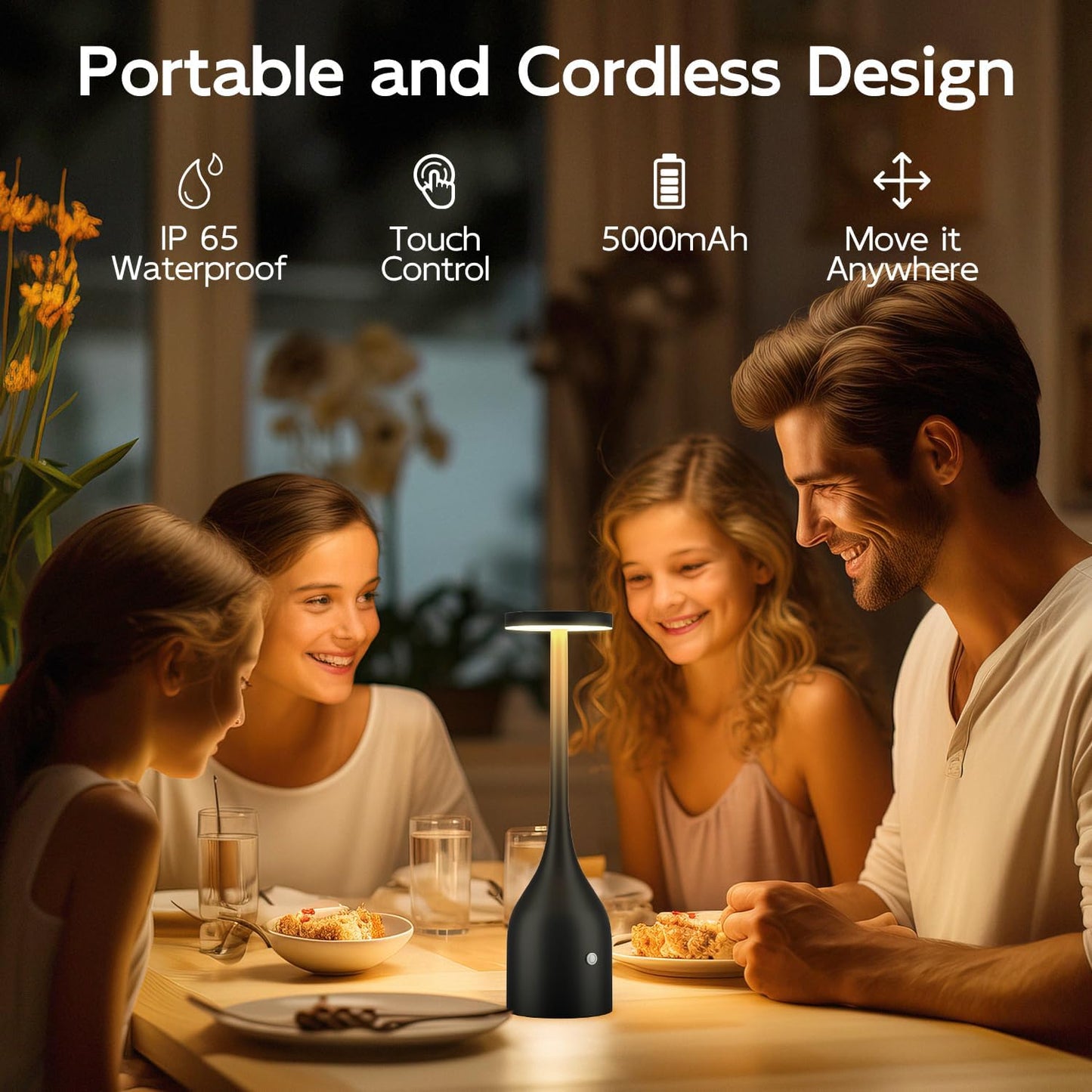 Yogaret 2 Pack Rechargeable Table Lamps Cordless,5000mAh Battery Operated LED Table Light for Outdoor Patio Restaurant