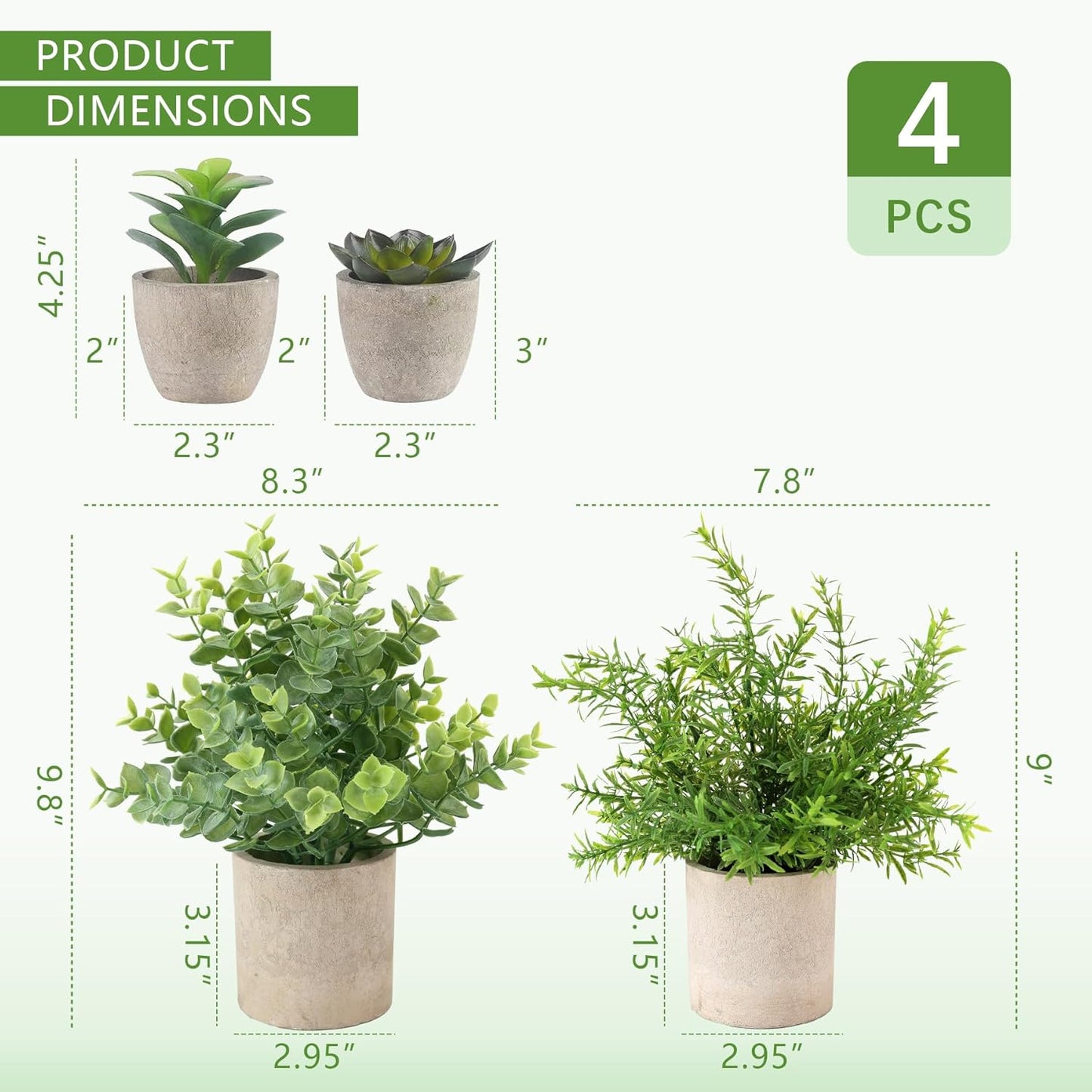 Small Faux Plants / Green-4pc / Set of 4