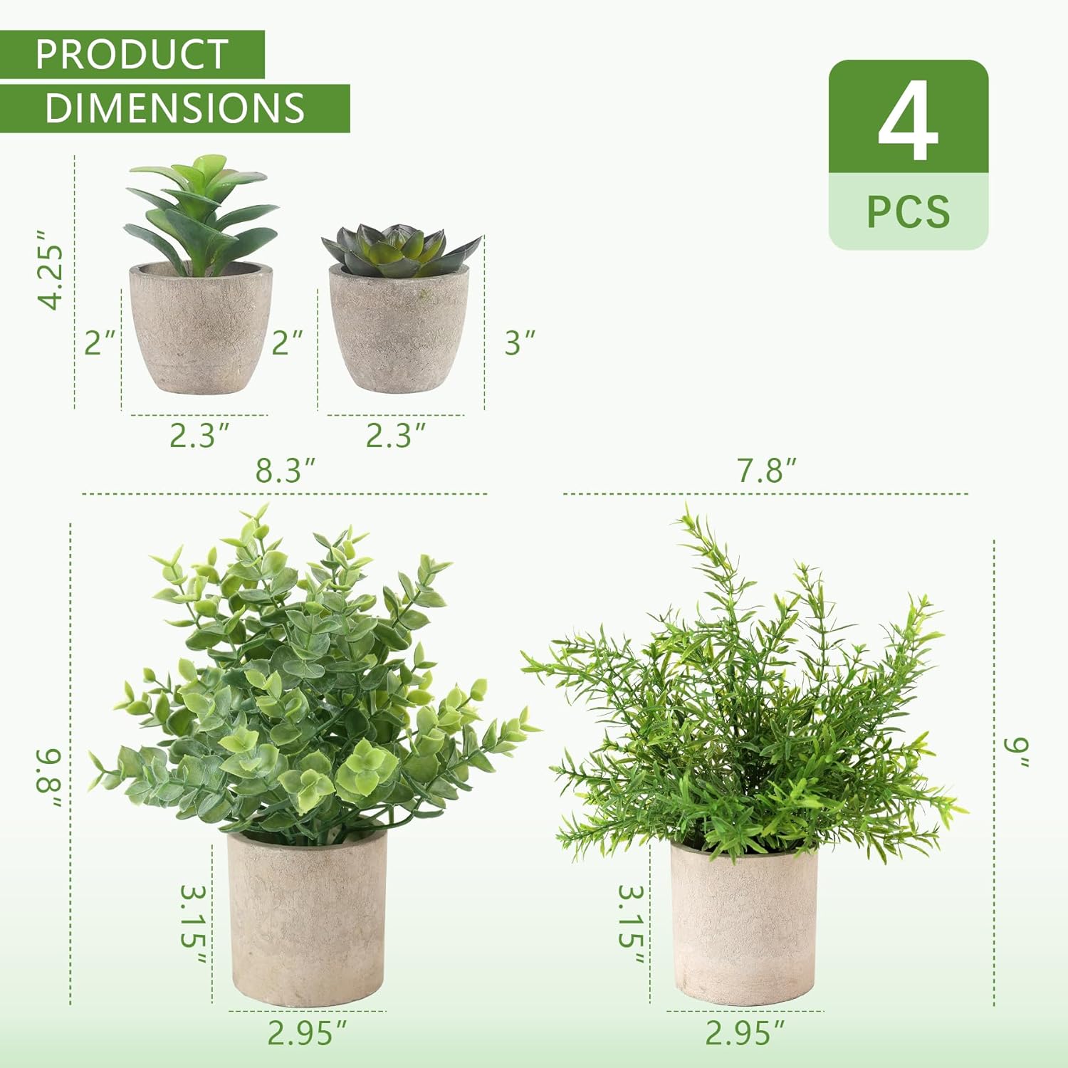 Small Faux Plants / Green-4pc / Set of 4