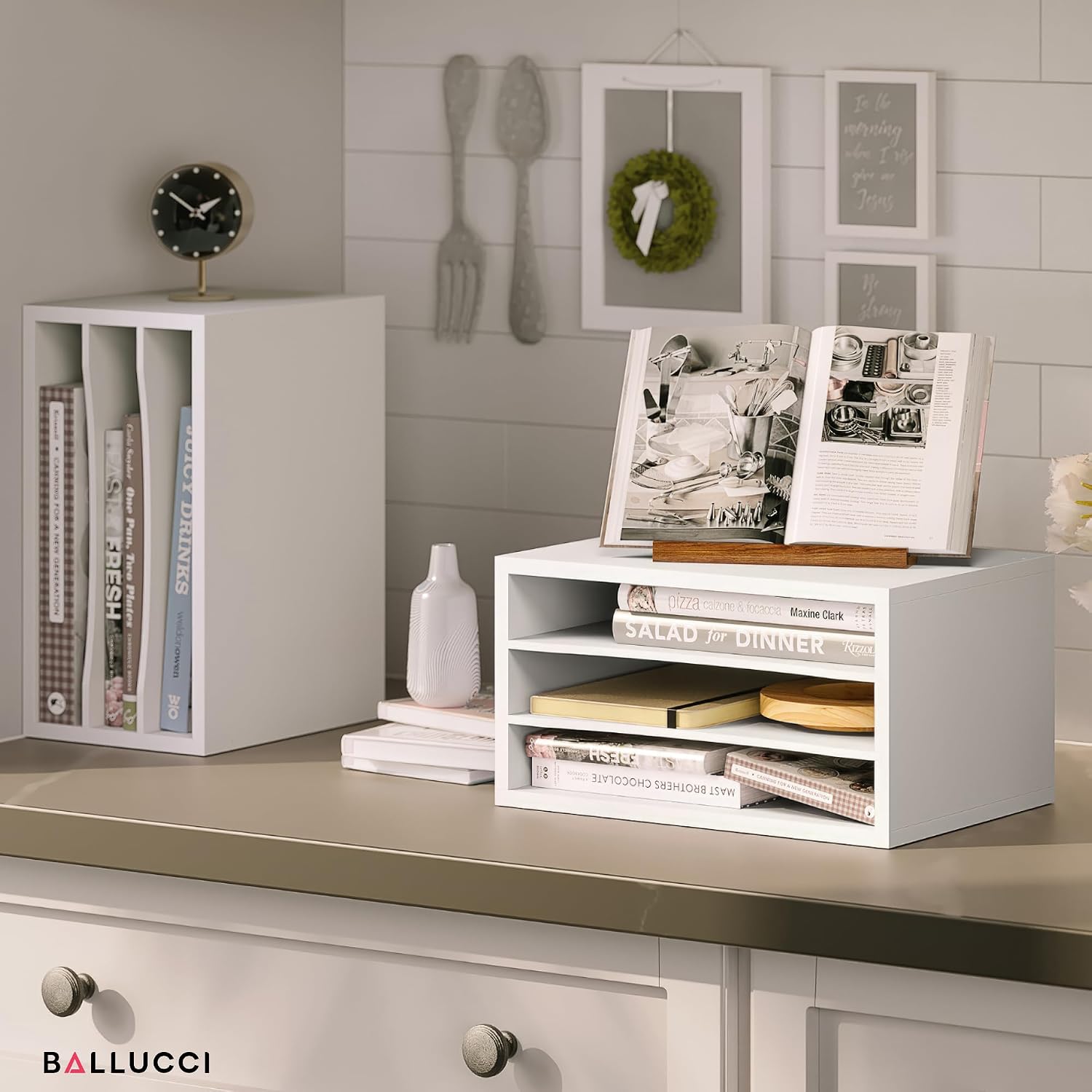 Ballucci Paper Organizer, 3-Tier Stackable Wood Desk Organizer, Document File Organizer and Mail Sorter with Adjustable