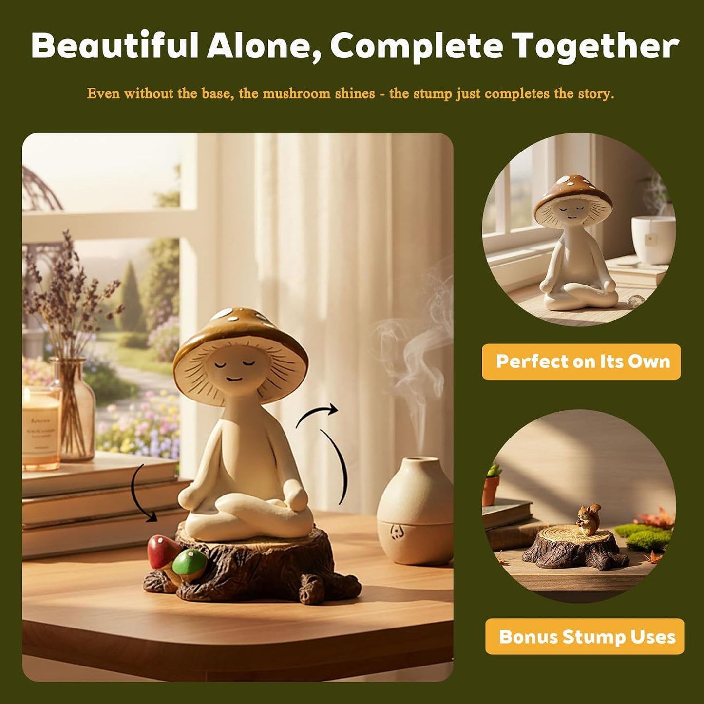 Zen Garden Mushroom Statue Meditation Mushroom Figurines