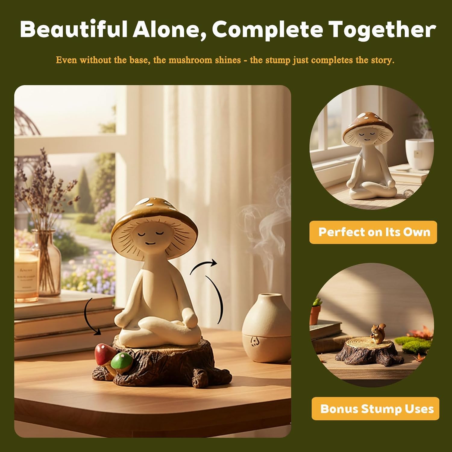 Zen Garden Mushroom Statue Meditation Mushroom Figurines