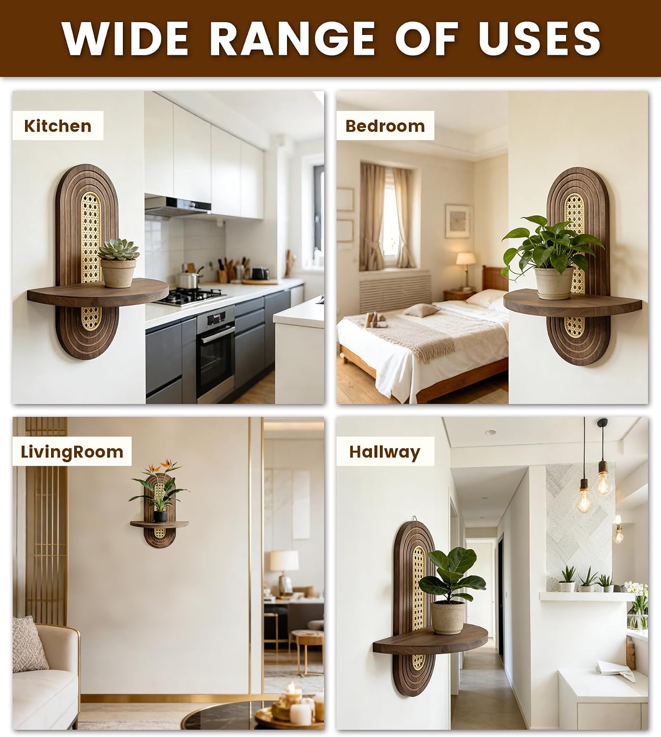 Wood Shelves / Wooden Arched Floating Shelf / Natural
