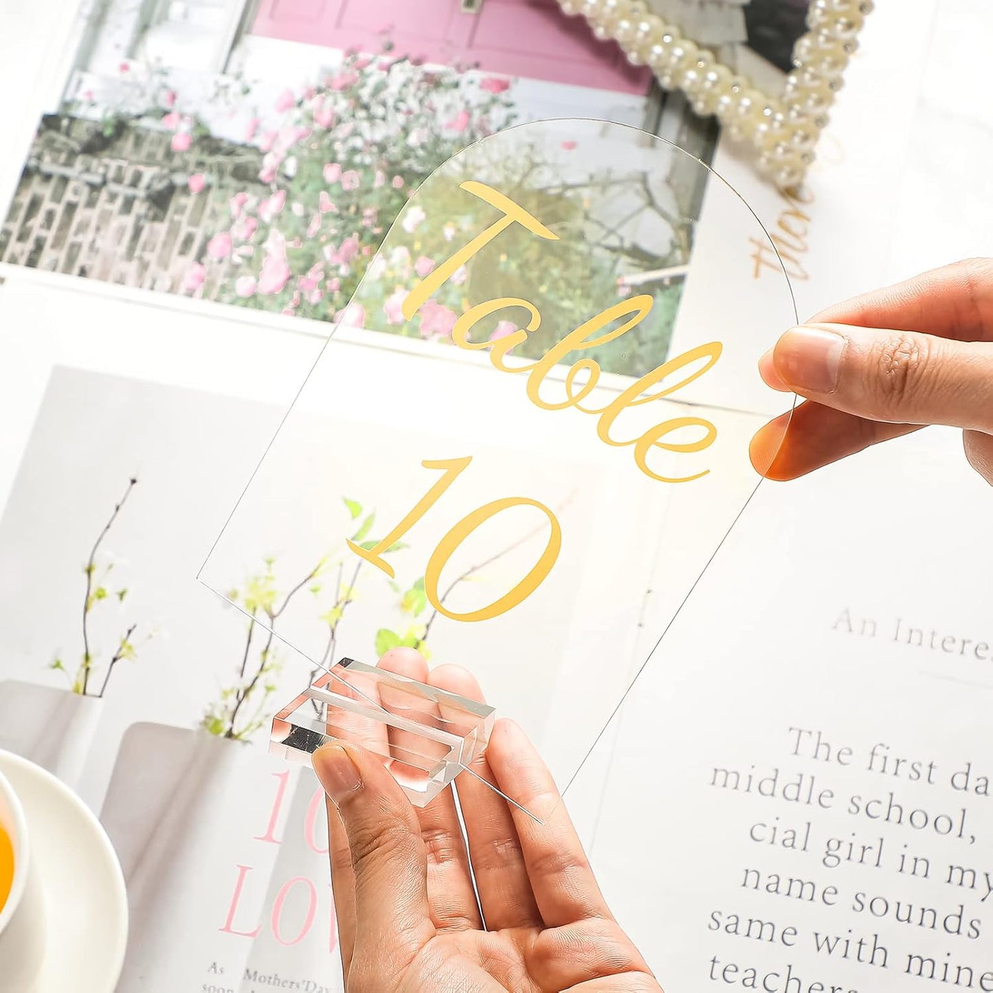 Qunclay 40 Pack Table Numbers 1-40 4 x 6 Inch Gold Acrylic Stands | Clear Acrylic with Gold Calligraphy Font, Wedding