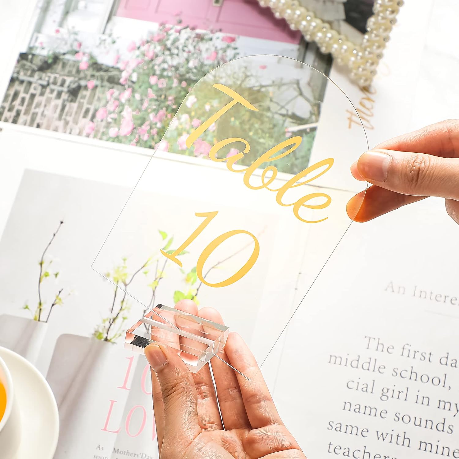 Qunclay 40 Pack Table Numbers 1-40 4 x 6 Inch Gold Acrylic Stands | Clear Acrylic with Gold Calligraphy Font, Wedding