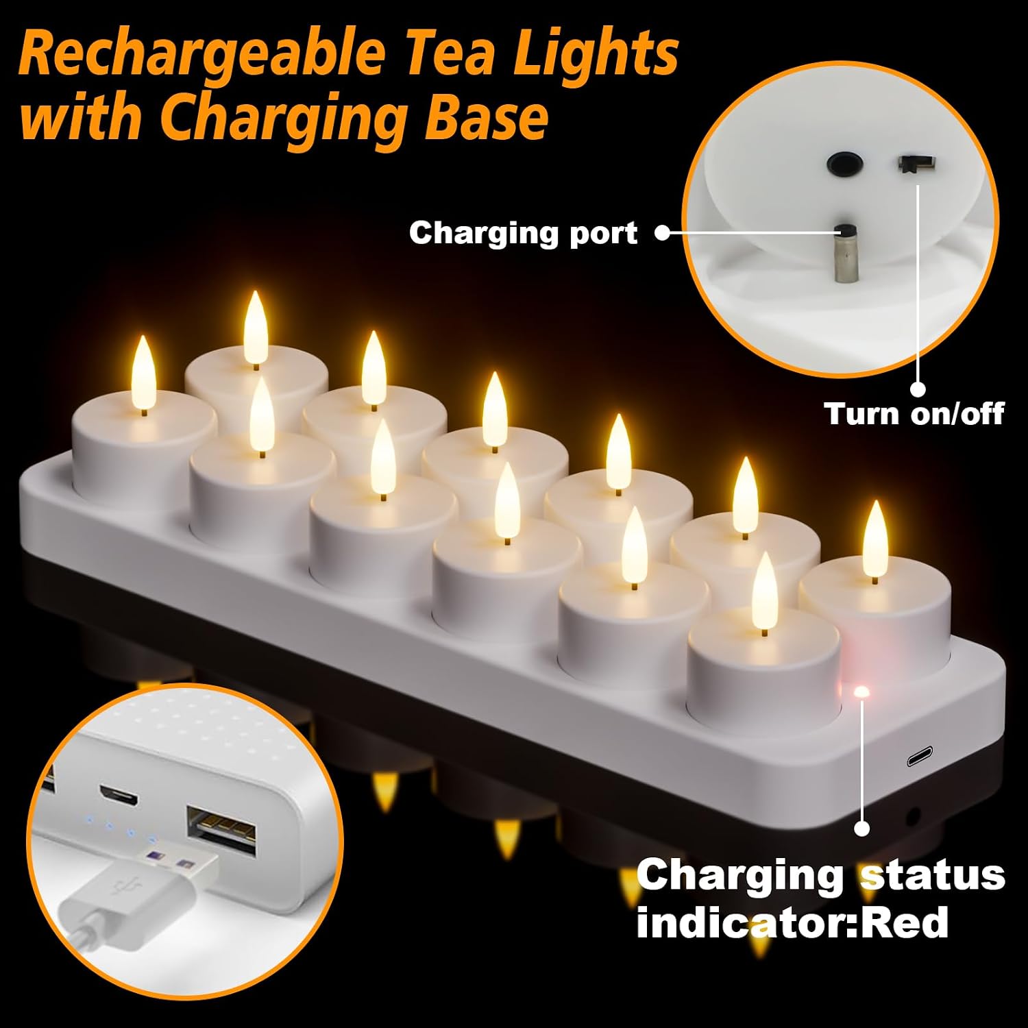 GenSwin Rechargeable Tea Lights Candles Remote Timer Charging Base White | Flameless LED Tealight Candles Battery