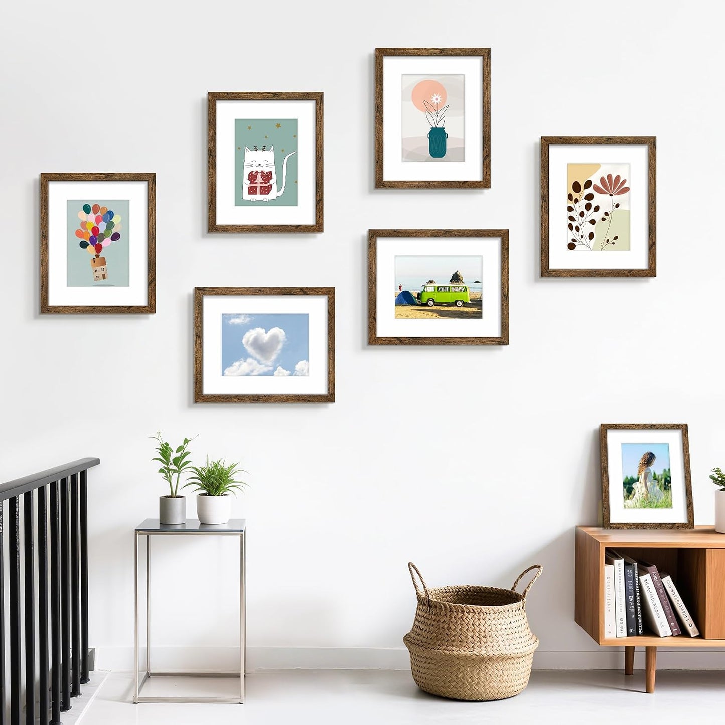 8x10 Picture Frame Set of 6, Wall or Tabletop Display, Rustic Brown | Display Pictures 5x7 with Mat or 8x10 Without
