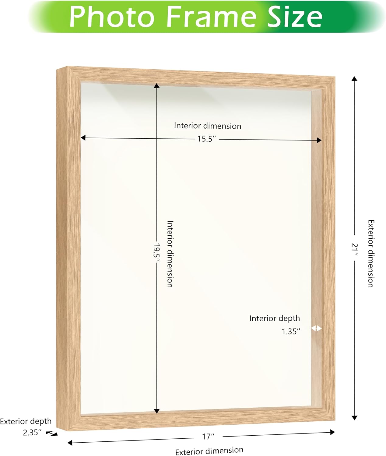 FrameWorks 16" x 20" Original Natural Oak Wooden Shadow Box Frame – Soft Felt Back, Tempered Glass, and Included