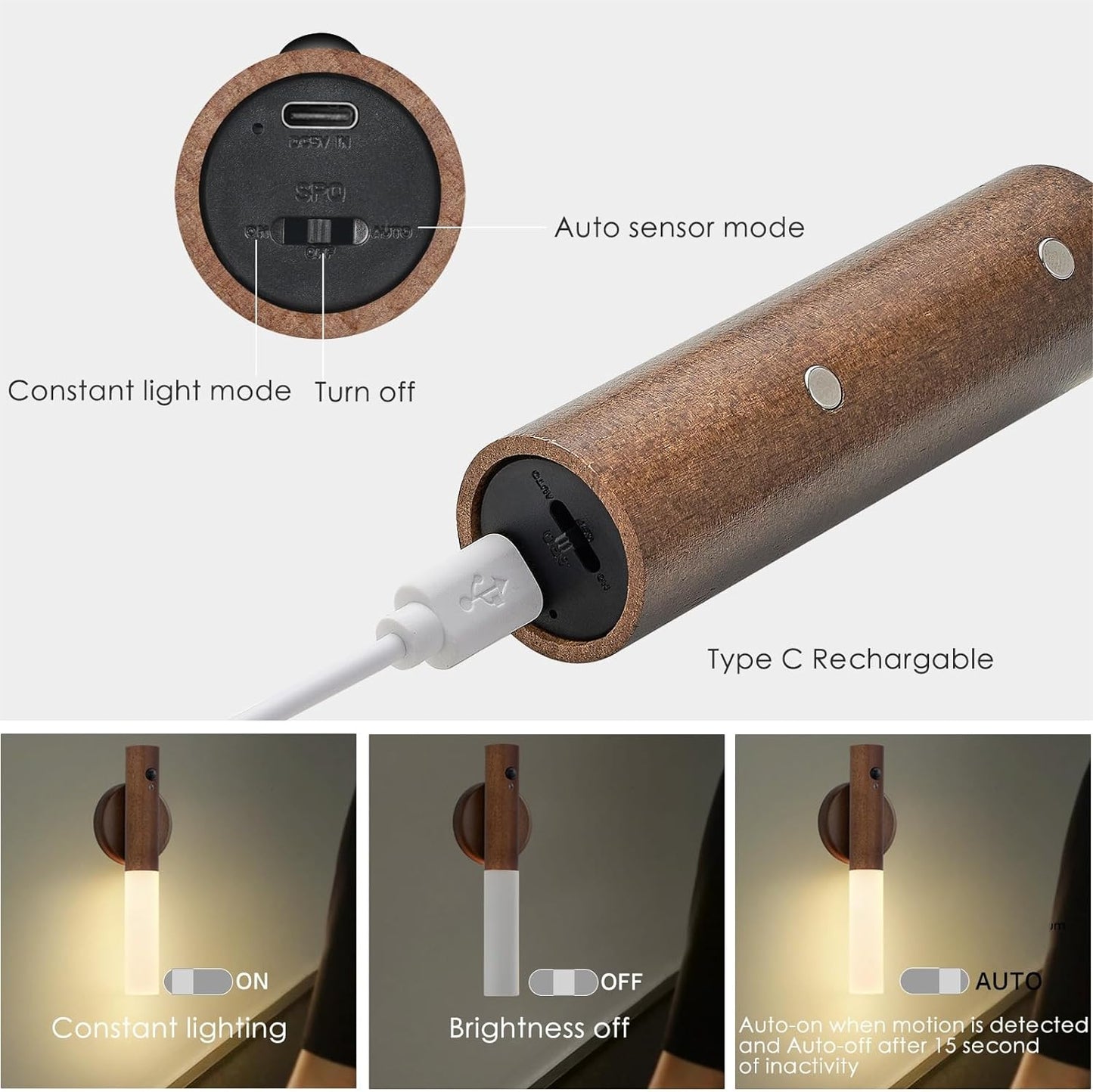 Montford Wall Sconces Set of Two Battery Operated, Motion Sensor Night Light Magnetic Wall Light Rechargeable, Peel and