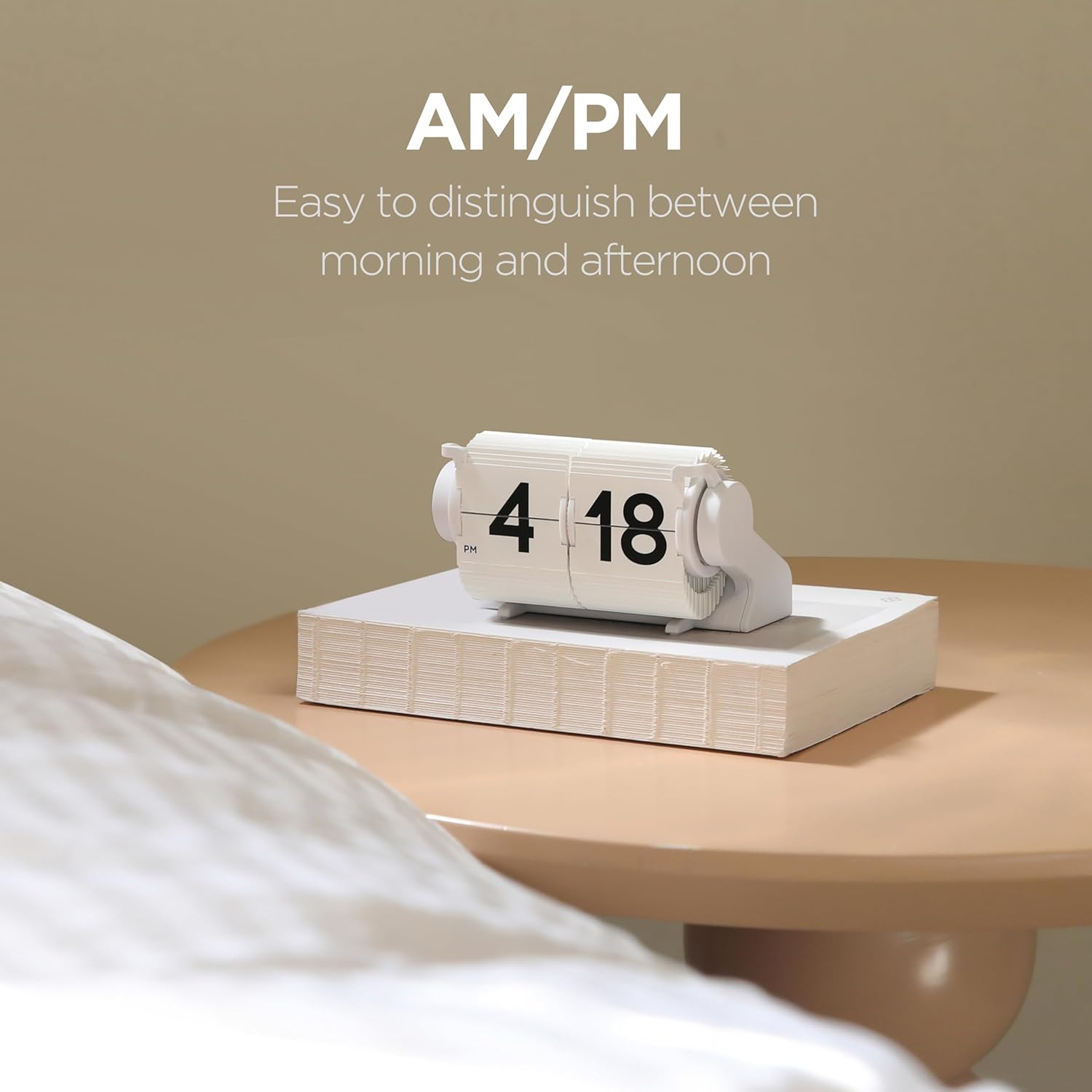 mooas Automatic Mini Flip Clock, Rechargeable, Timer/Alarm/Calendar (White) | Retro Vintage Design, Automatic Flip Desk