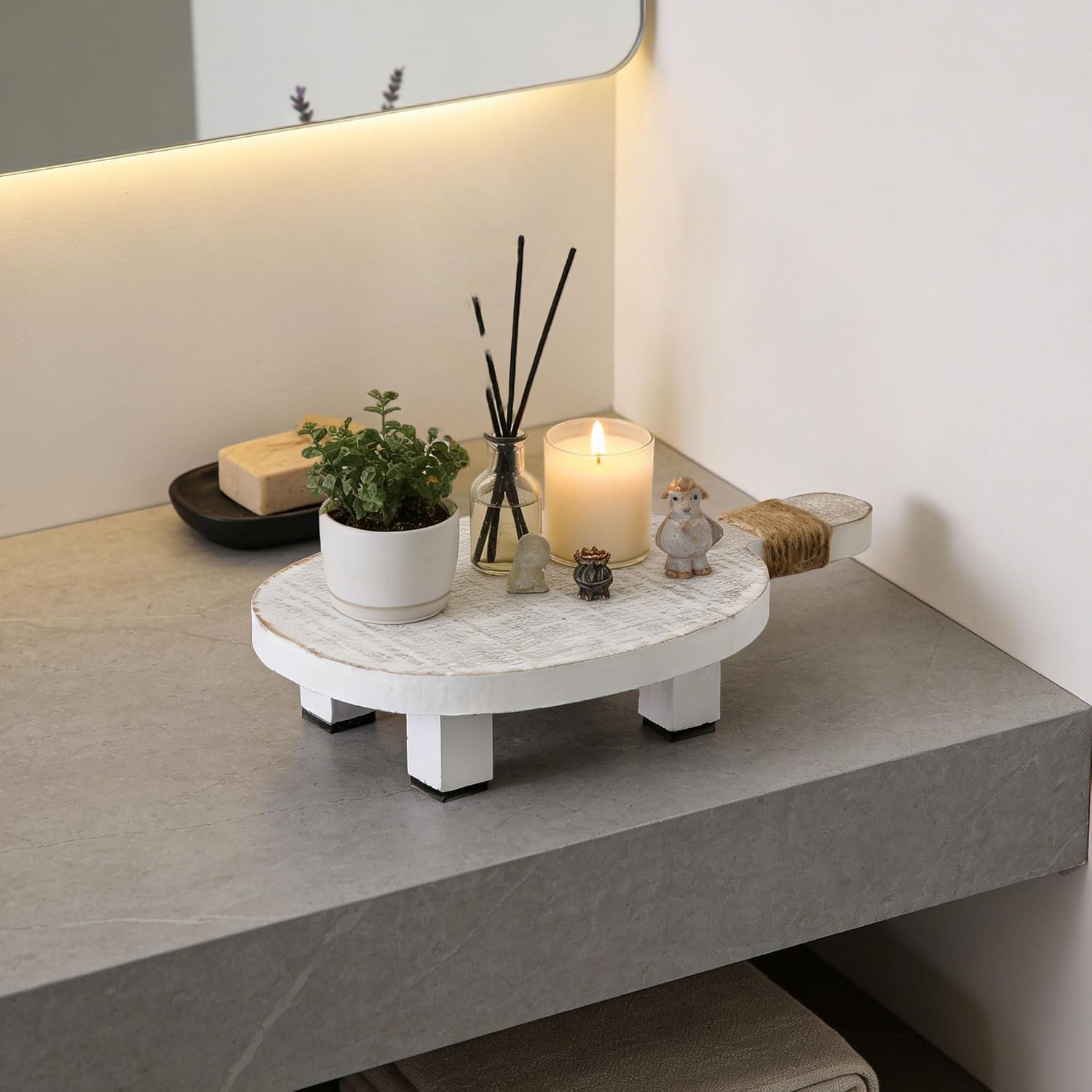Wood Pedestal Stand / White