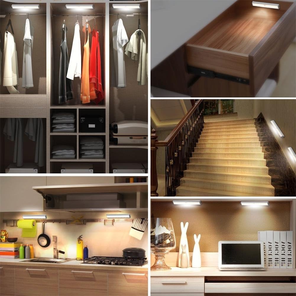 RXWLKJ Stick-on Anywhere Portable Little Light Wireless LED Under Cabinet Lights 10-LED Motion Sensor Activated Night
