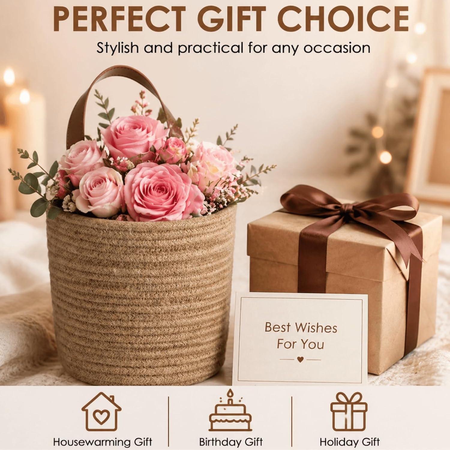 Jute Woven Storage Basket / Natural / 7.8 x 6.7 / Set of 2