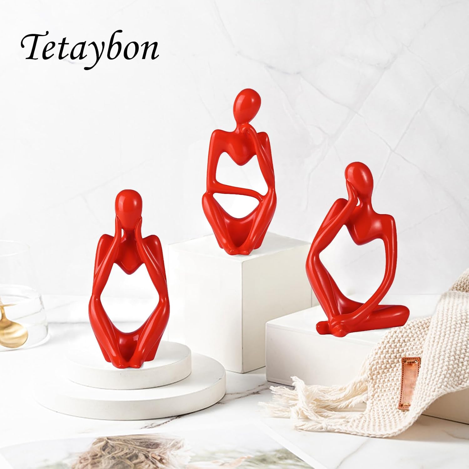 Home Decor Bathroom Decoration Thinker Statue Sets Resin Abstract Sculpture Living / Red / Set of 3