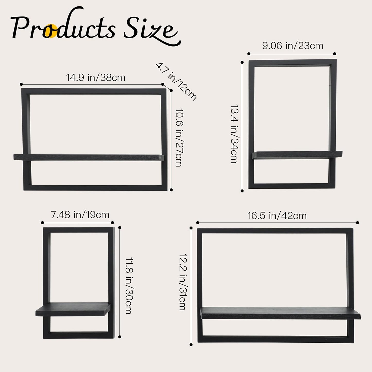 Square Floating Shelves / Rustic Black / Set of 4