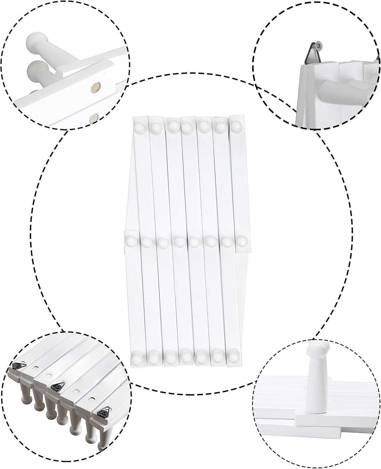 SKOLOO Accordion Wall Hanger with 22 Hooks, Modern Expandable Coat Rack Hat Rack for Wall, Solid Wooden, White
