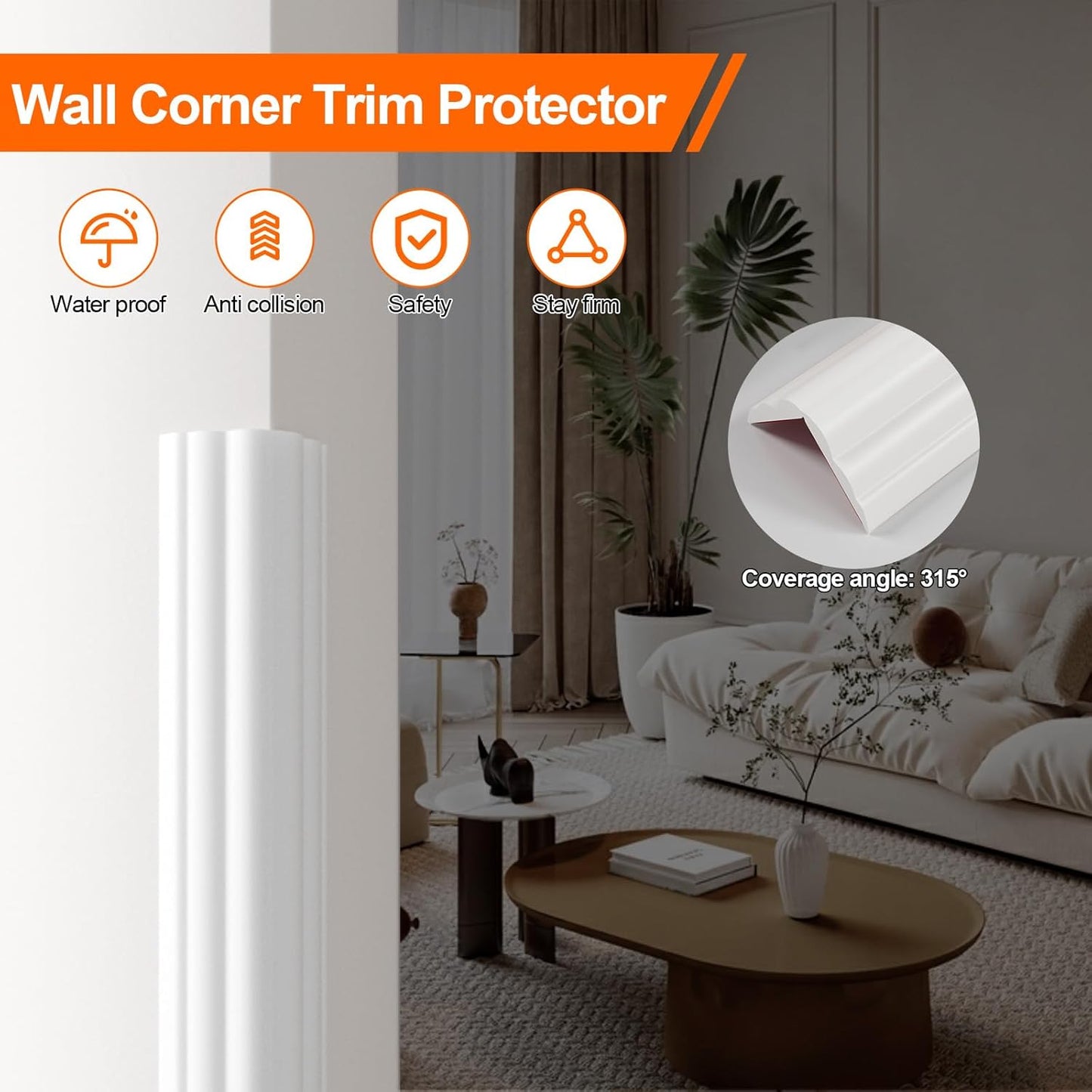 Self-Adhesive Flexible Trim Molding for Inside & Outside Corners / 1.6" W x 20' L / White