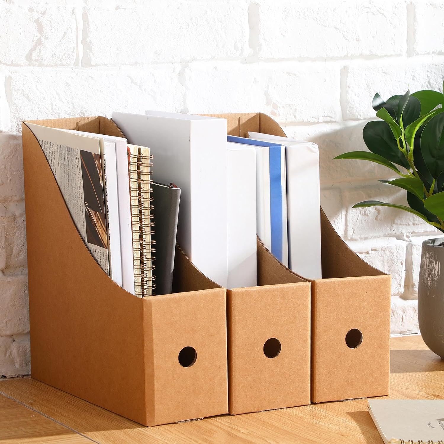 Thenshop 24 Pcs Magazine Files Cardboard Holders,Classic,Brown | File Organizer Foldable Paper Storage for Desk
