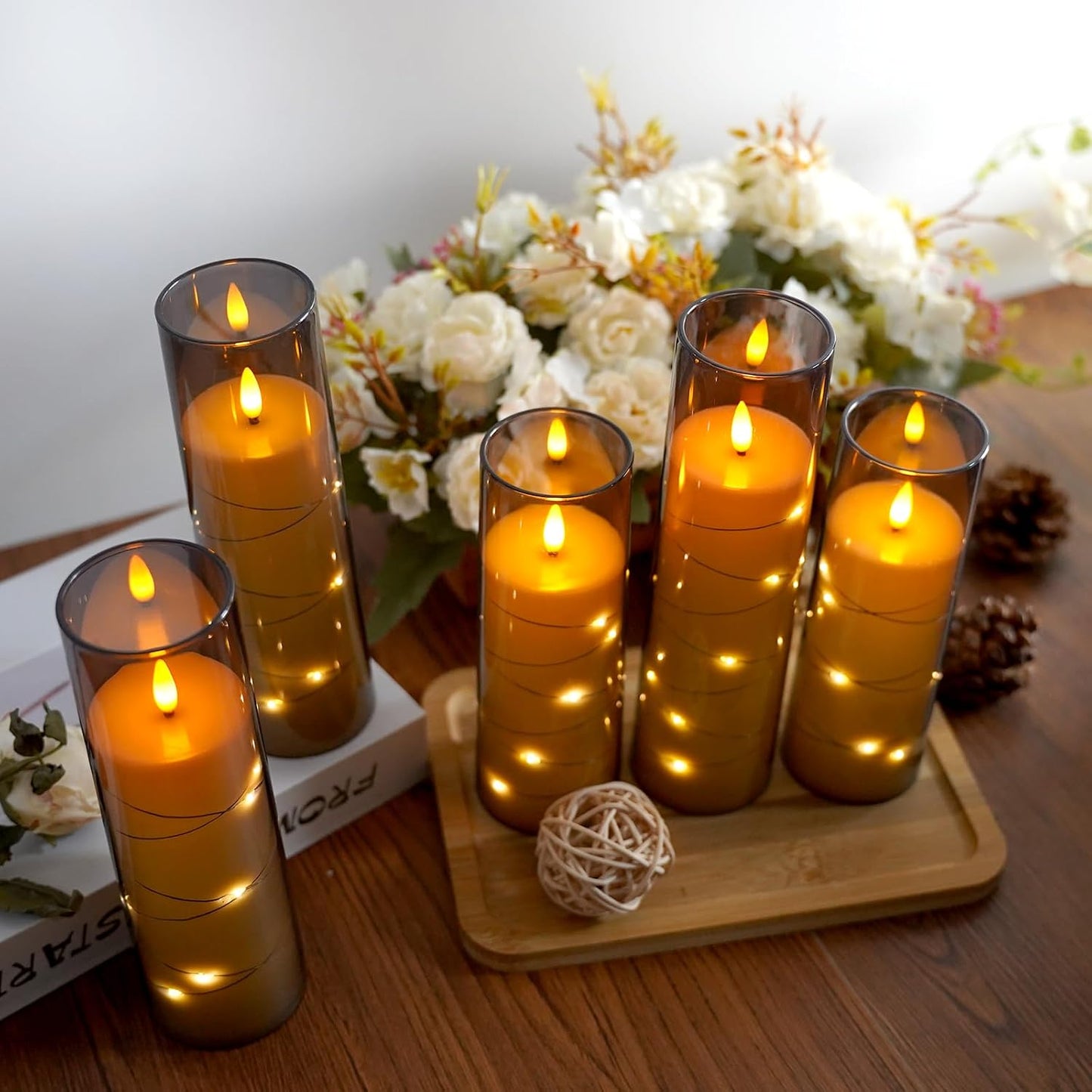 Flameless Candles,with Embedded Star String, Battery Operated Candles Flickering LED Pillar Candles with Remote Control
